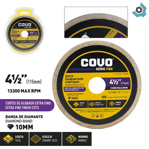 [10212] DISCO DIAMATANDO 4 1/2" CORTE CONTINUO COVO PRO