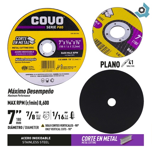 [10370] DISCO PARA CORTE 7" DE METAL COVO PRO