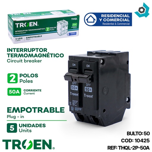 [10425] BREAKER PARA EMPOTRAR 2P X 50AMP TROEN