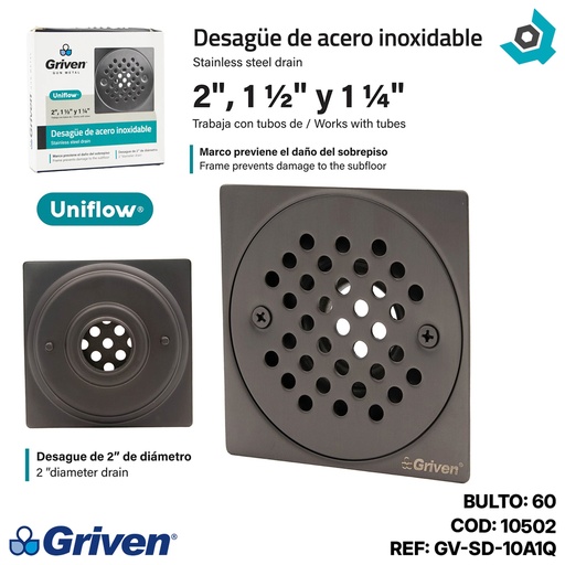 [10502] DESAGUE DE PISO 2" COLOR GRIS METALICO GRIVEN GUN METAL