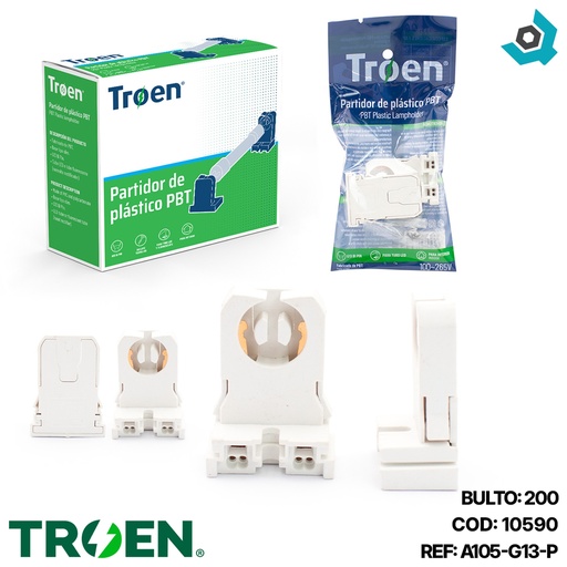 [10590] BASE PARA TUBO LED G13 BI PIN TROEN