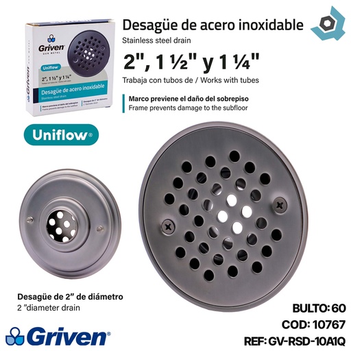 [10767] DESAGUE DE PISO 2" GRIS METALICO GRIVEN GUN METAL
