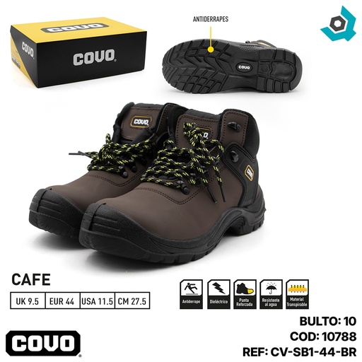 [10788] BOTAS DE SEGURIDAD MARRONES TALLA 44 COVO
