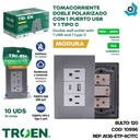 TOMACORRIENTE DOBLE CON UN USB Y UN TIPO C PLATEADO TROEN