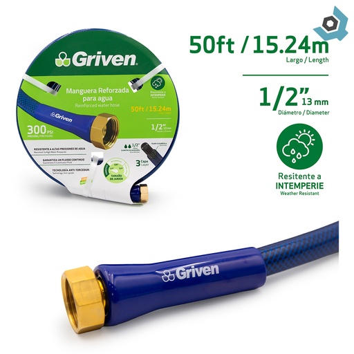 [11022] MANGUERA 1/2" DE JARDINERIA REFORZADA 15.24 METROS GRIVEN