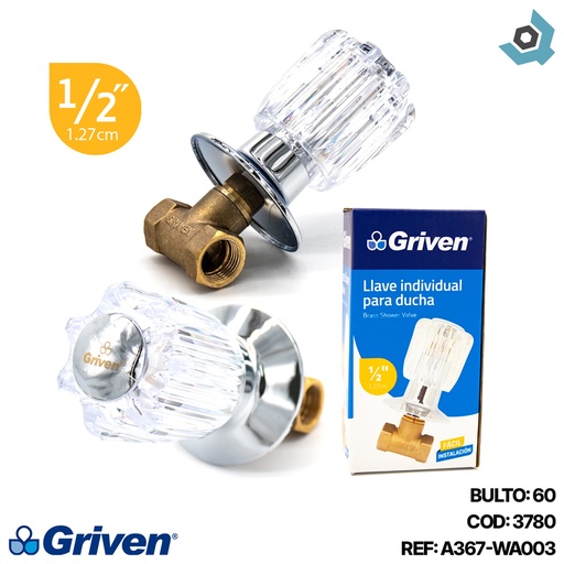 [3780] LLAVE PARA DUCHA 1/2" POMO ACRILICO GRIVEN