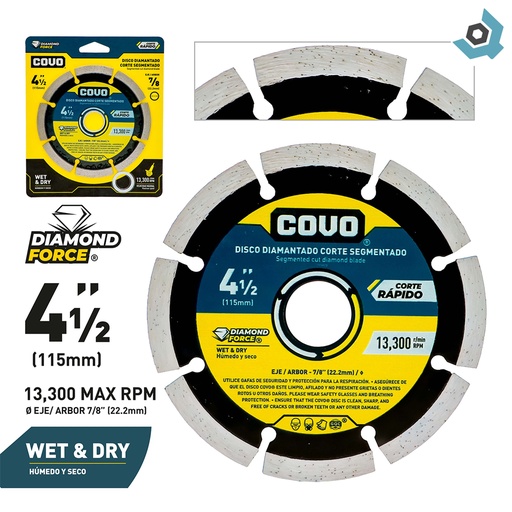 [4424] DISCO DIAMANTADO 4 1/2" DE CORTE SEGMENTADO COVO