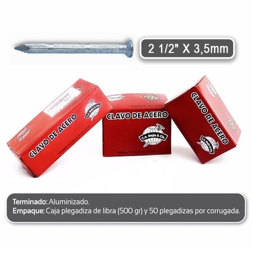 [4955] CLAVO ACERO VERTICAL 2 1/2" X 3,5 MEJIA (16C X 250U)