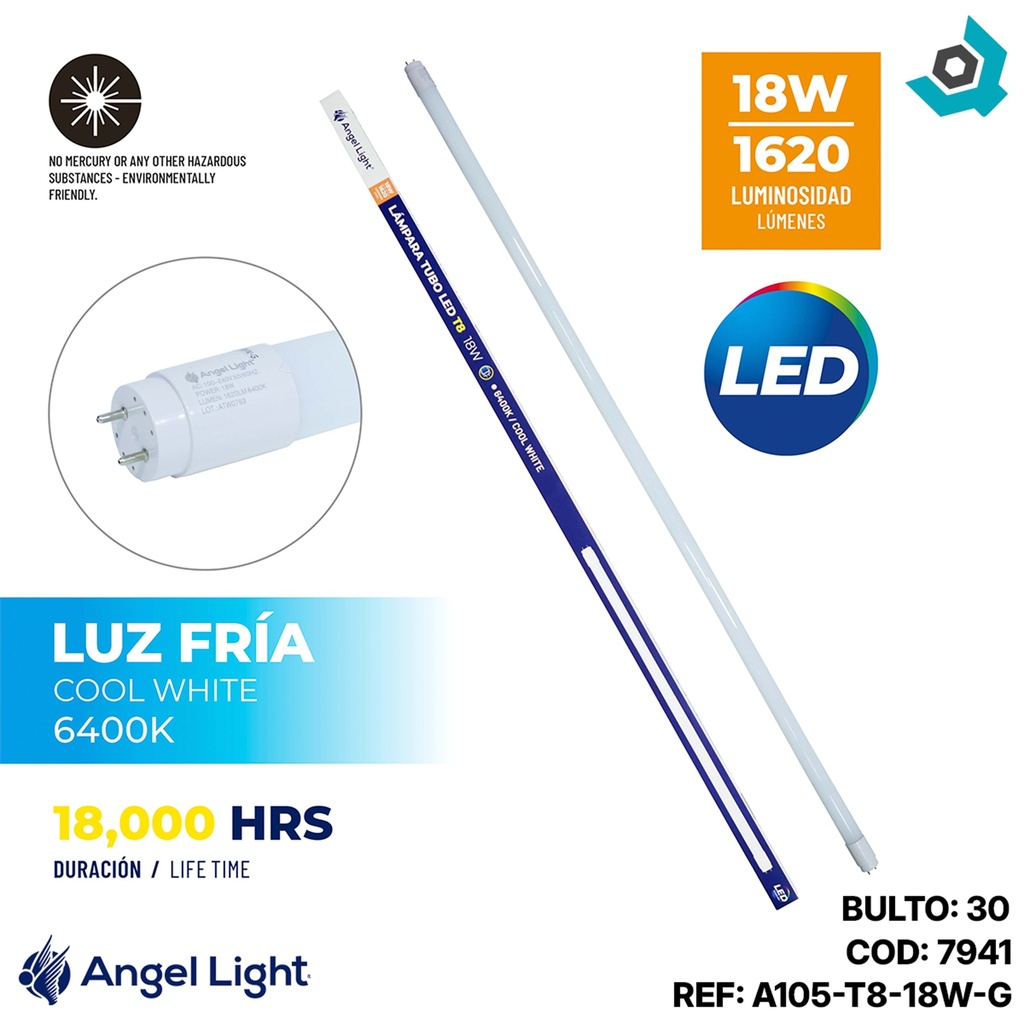 LAMPARA LED DE TUBO 18W 120CM VIDRIO ANGEL LIGHT