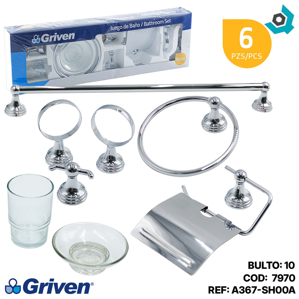 JUEGO DE BANO CROMADO 6 PIEZAS GRIVEN