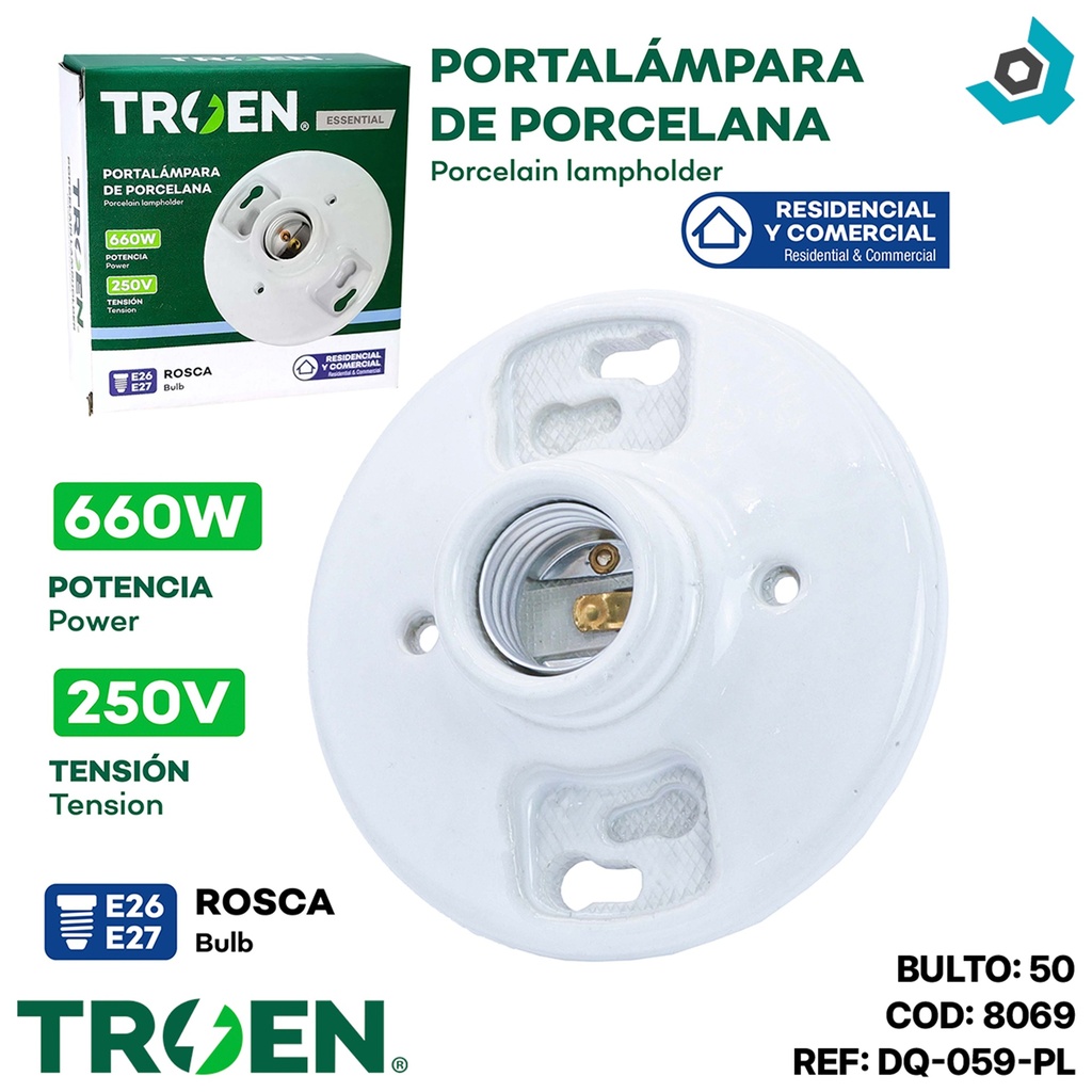 SOCATE PARA BOMBILLOS 4 1/2" PORCELANA TROEN