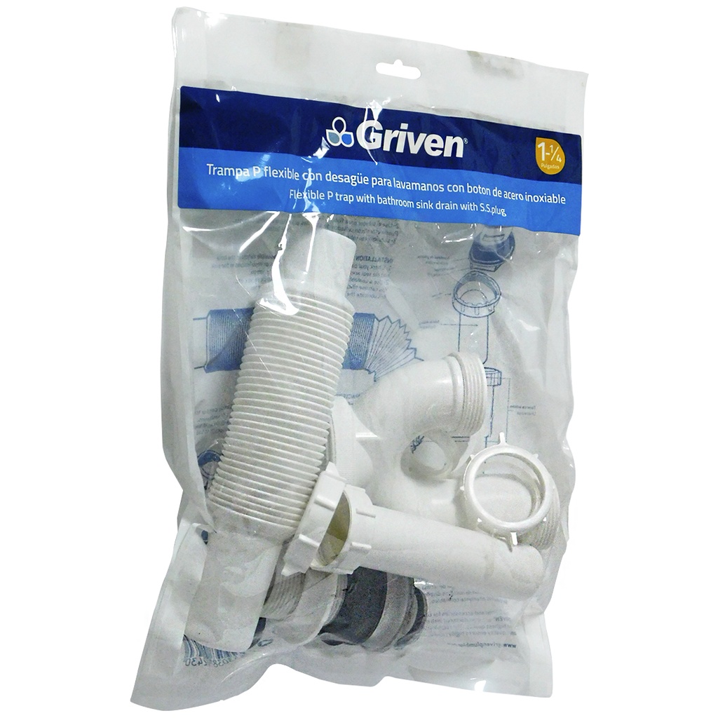 SIFON FLEXIBLE 1 1/4" CON DESAGUE PARA LAVAMANOS GRIVEN