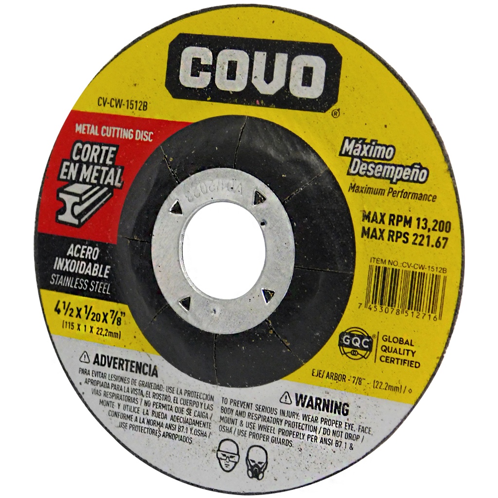 DISCO PARA CORTE EN METAL 4 1/2" COVO