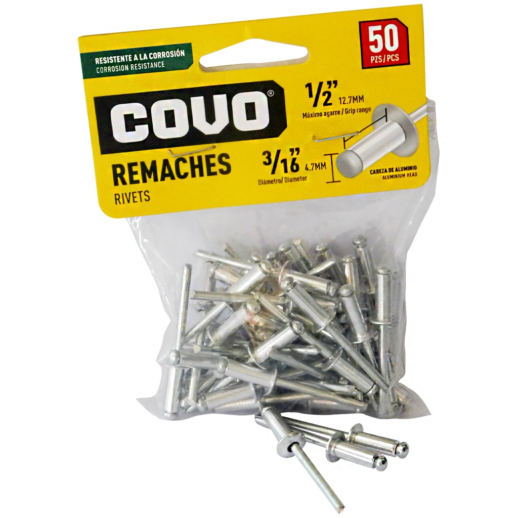 REMACHES 3/16" X 1/2" 50 PIEZAS COVO