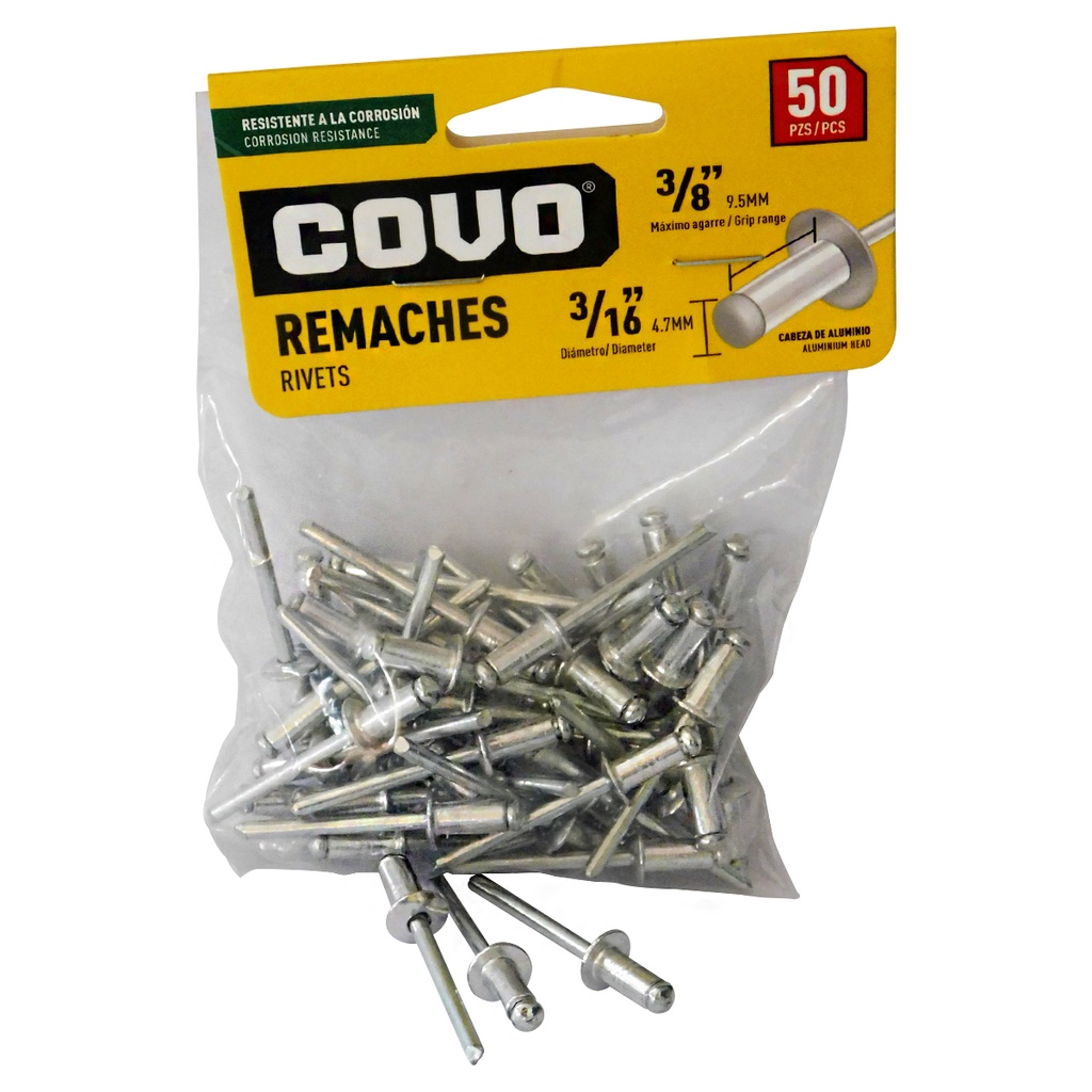 REMACHES 3/16" X 3/8" 50 PIEZAS COVO
