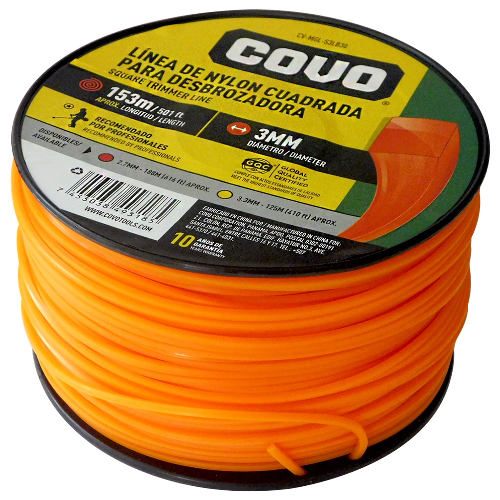 NYLON CUADRADO PARA DESMALEZADORA 153MT X 3MM COVO