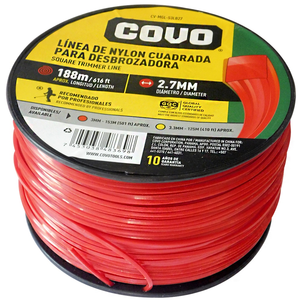 NYLON CUADRADO PARA DESMALEZADORA 188MT X 2.7MM COVO