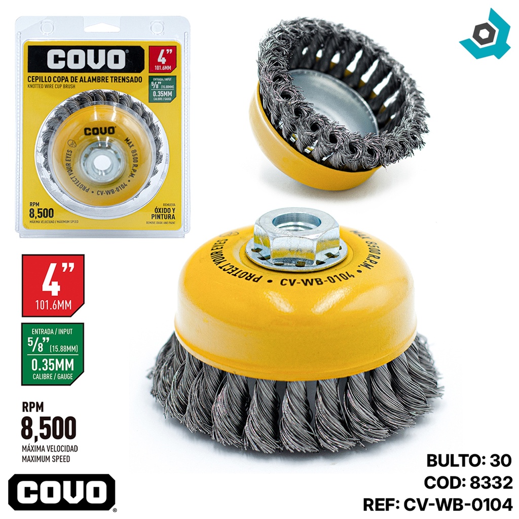 DISCO CEPILLO COPA DE ALAMBRE 4" X 5/8" COVO