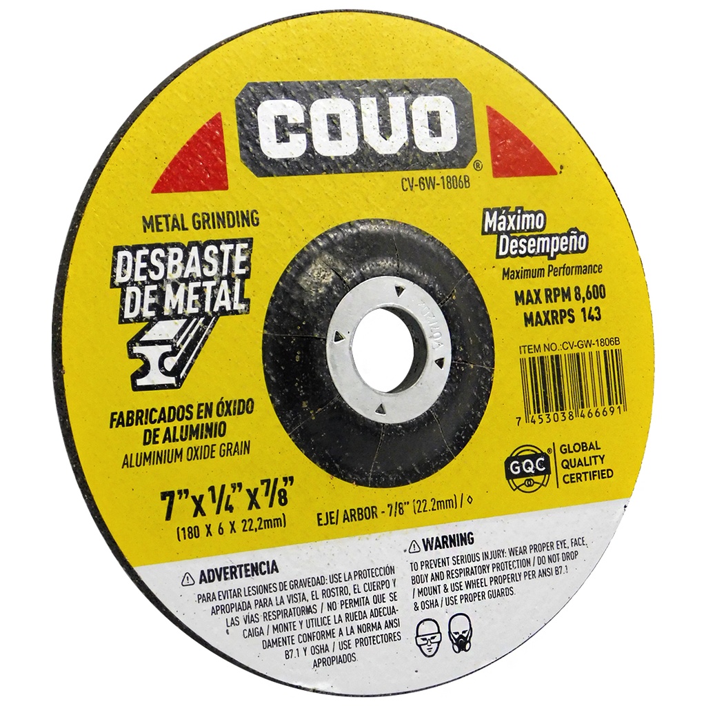 DISCO DE DESBASTE 7" DE METAL COVO