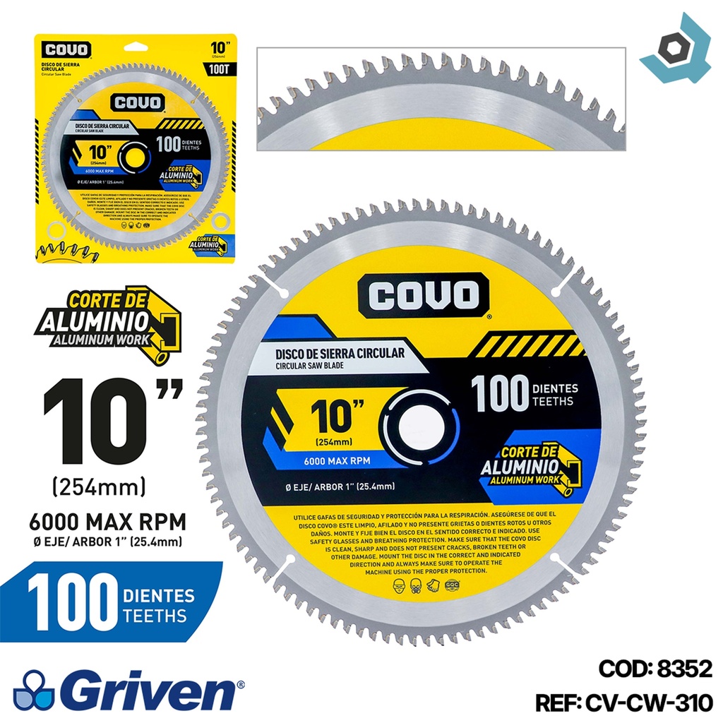DISCO DE SIERRA 10" PARA ALUMINIO COVO