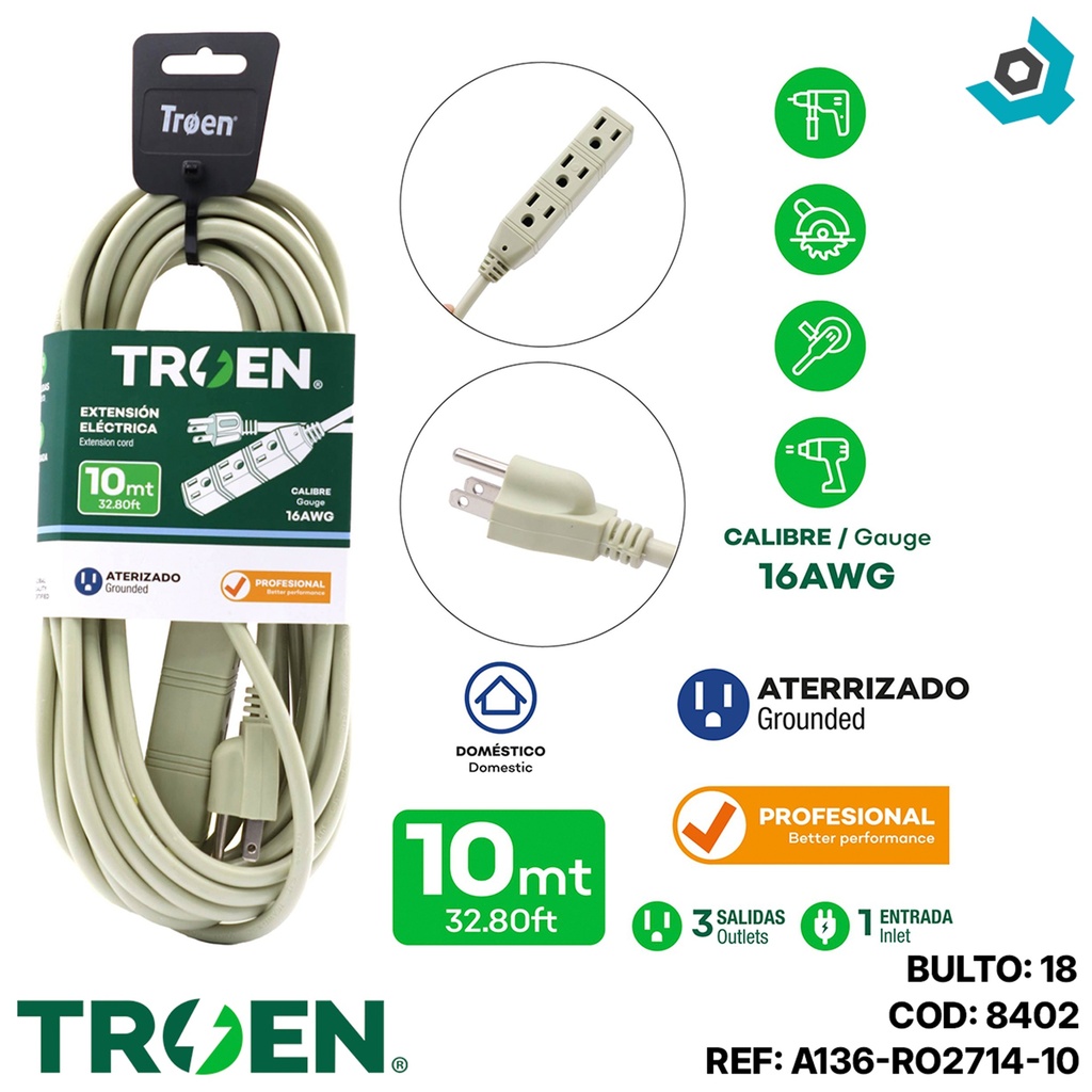 EXTENSION ELECTRICA 32FT 3 TOMAS TROEN