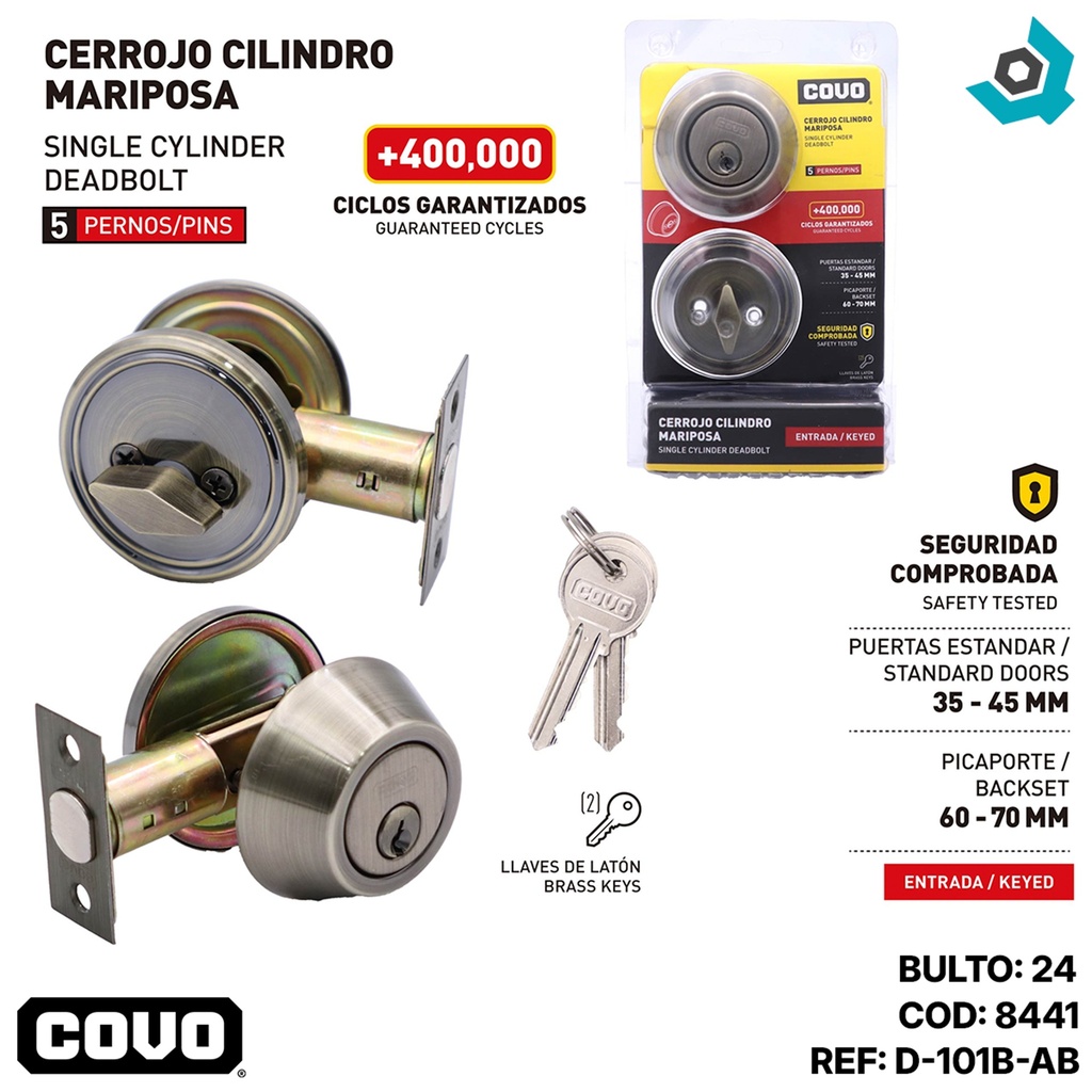 CERROJO CILINDRO MARIPOSA SATINADO COVO