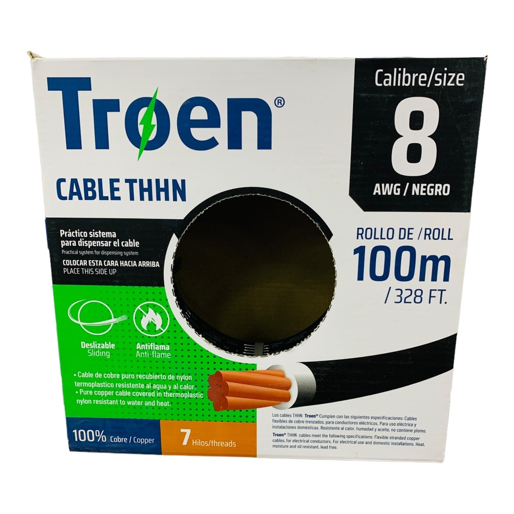 CABLE ELECTRICO 8 AWG NEGRO 7 HILOS TROEN
