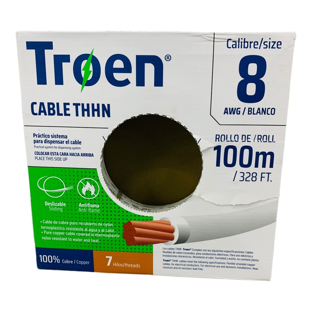 CABLE ELECTRICO 8 AWG BLANCO 7 HILOS TROEN