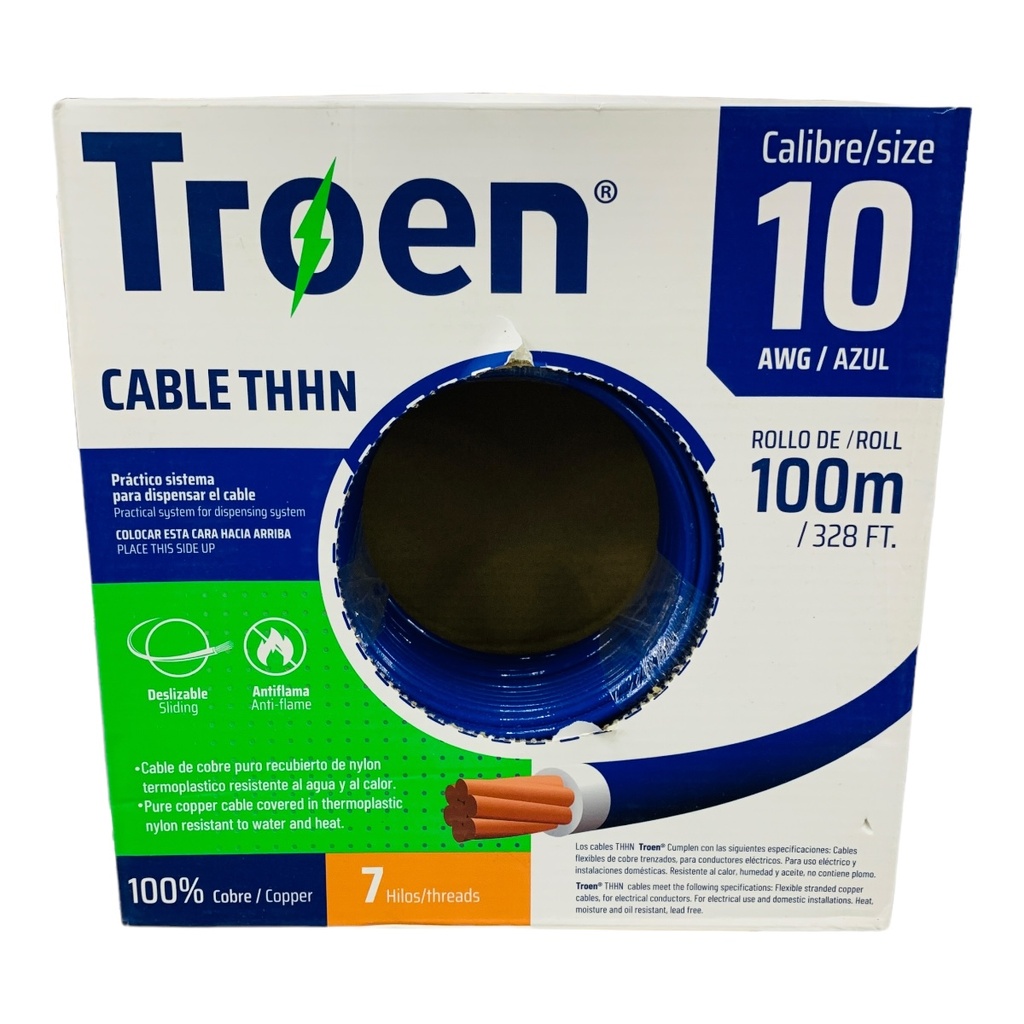 CABLE ELECTRICO 10 AWG AZUL 7 HILOS TROEN