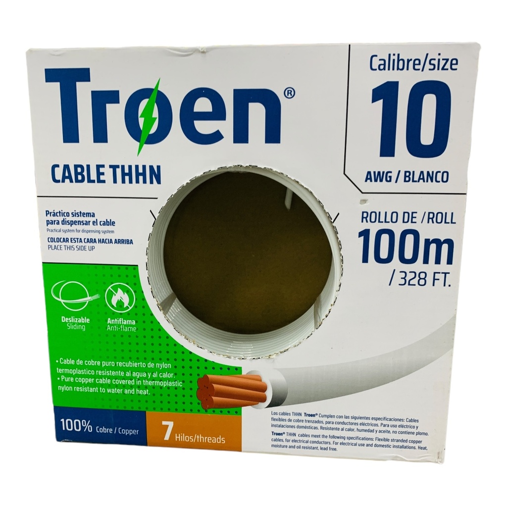 CABLE ELECTRICO 10 AWG BLANCO 7 HILOS TROEN