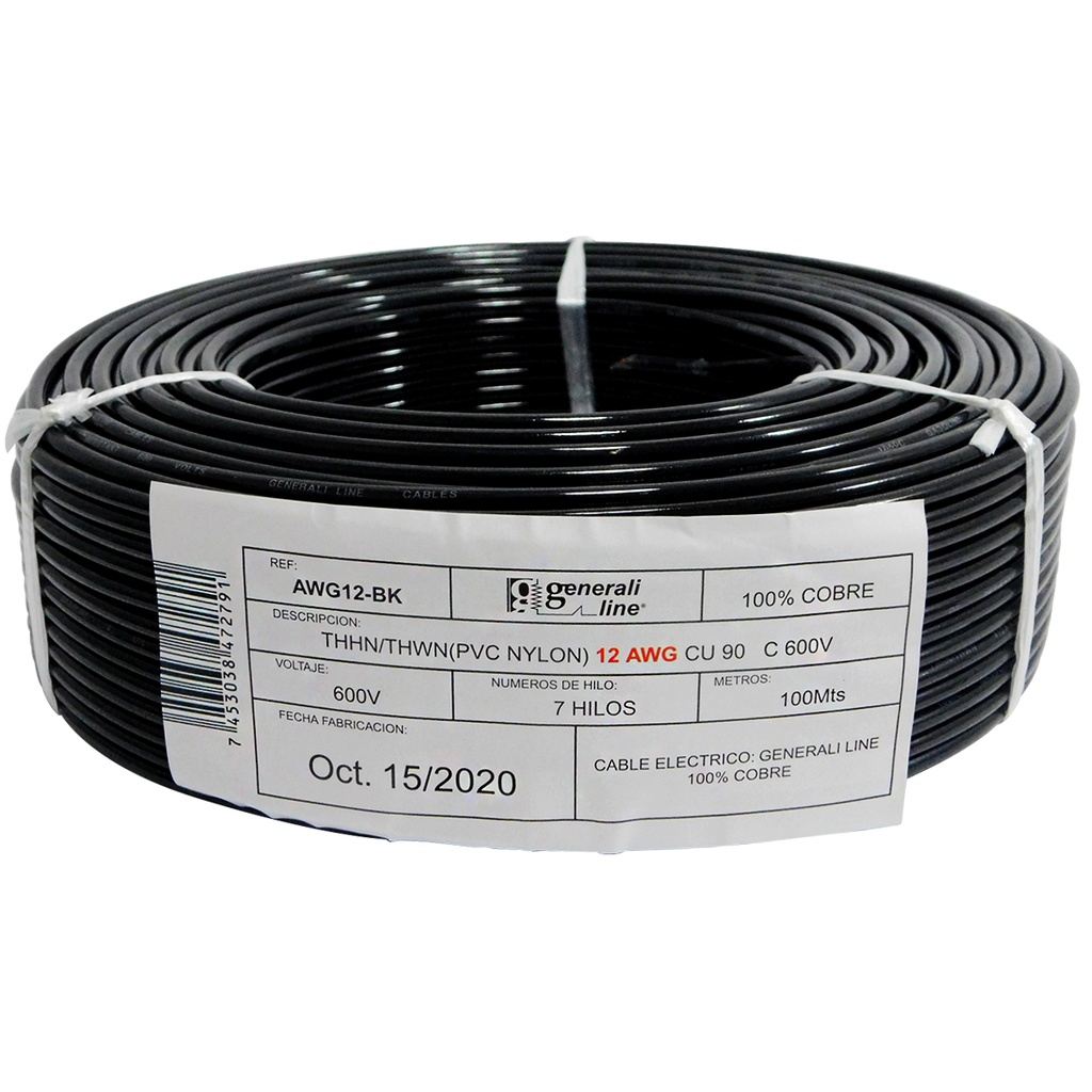 CABLE ELECTRICO 12 AWG NEGRO 7 HILOS TROEN