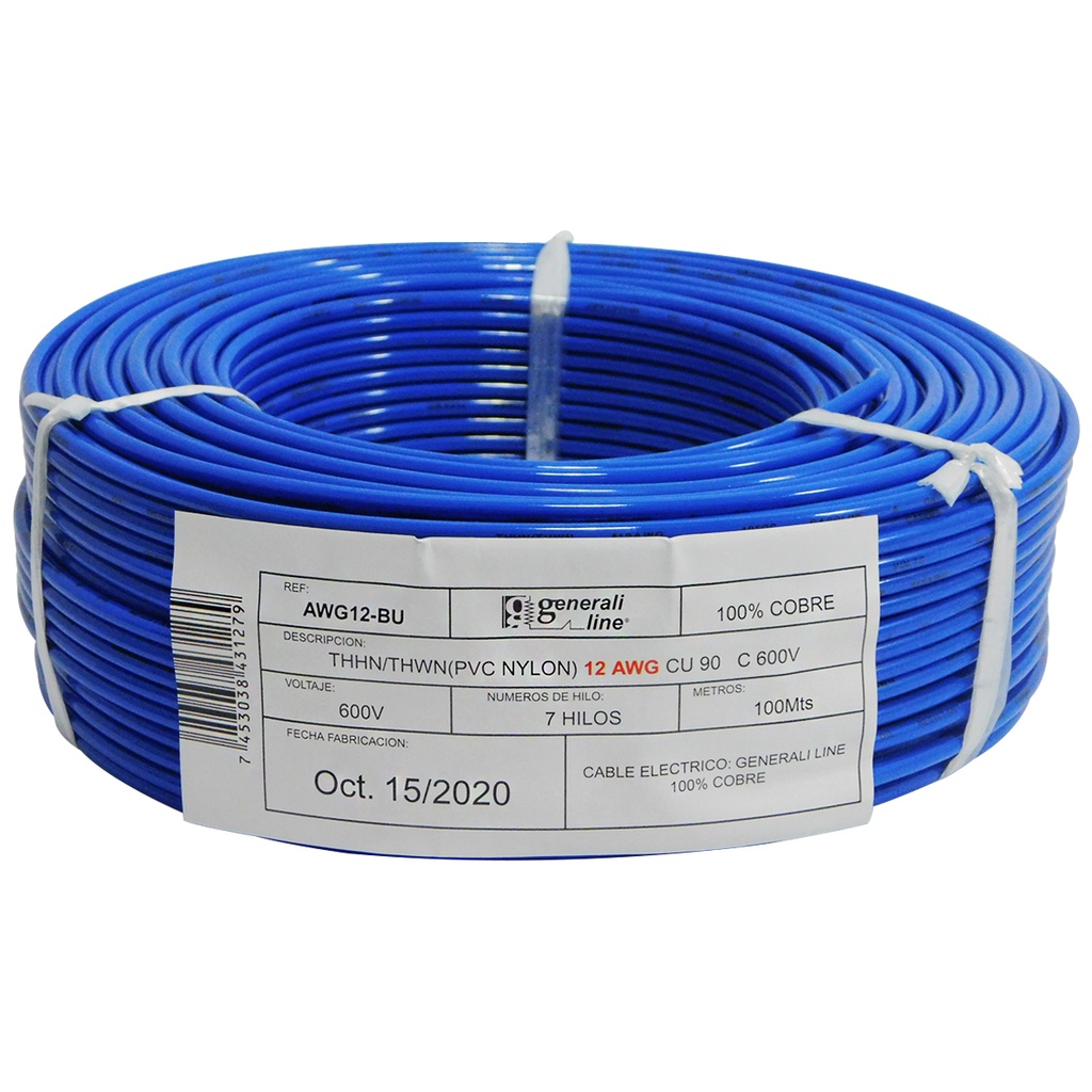 CABLE ELECTRICO 12 AWG AZUL 7 HILOS TROEN