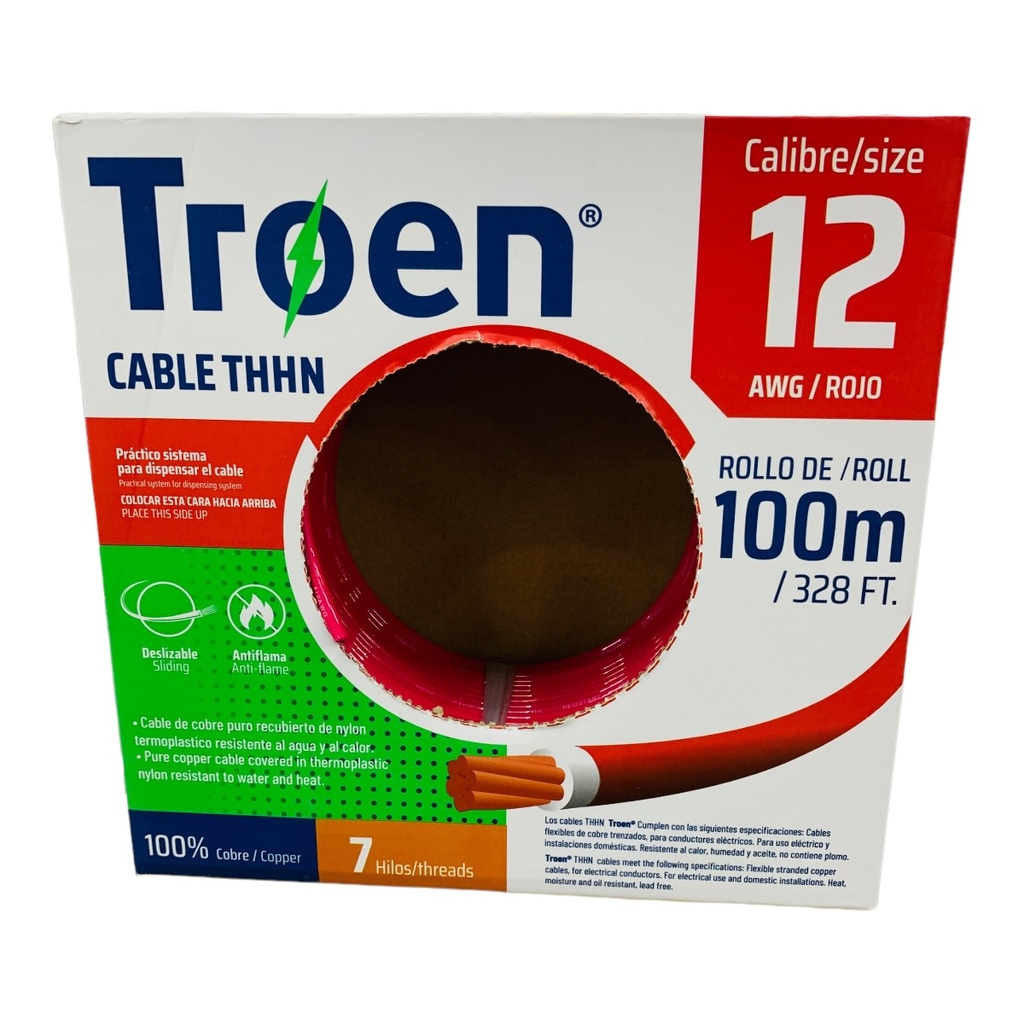 CABLE ELECTRICO 12 AWG ROJO 7 HILOS TROEN