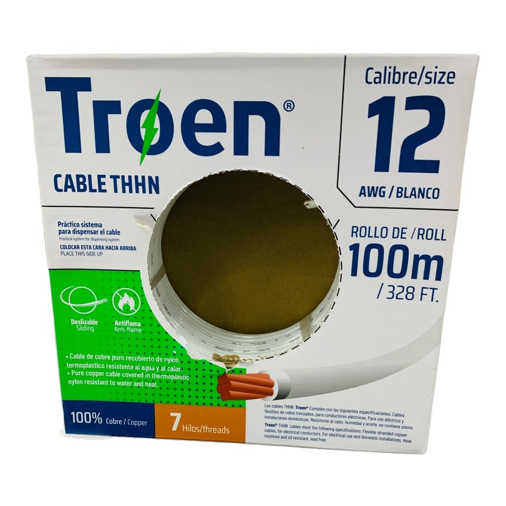 CABLE ELECTRICO 12 AWG BLANCO 7 HILOS TROEN