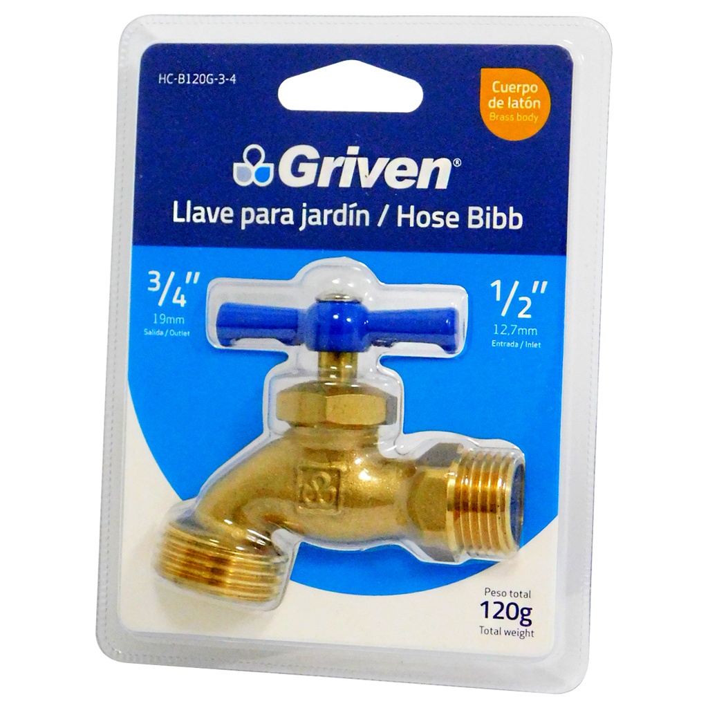 LLAVE DE CHORRO 1/2" BRONCE SIN PICO GRIVEN