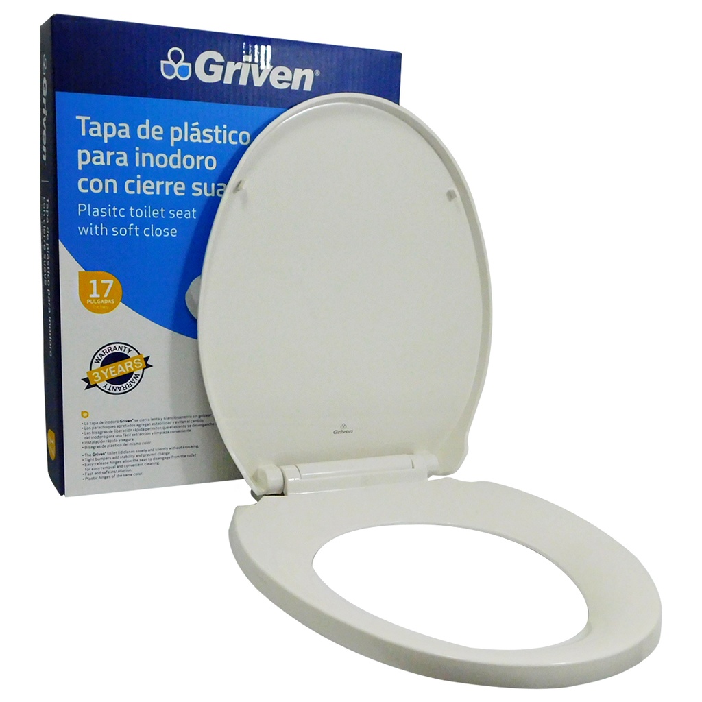 ASIENTO PARA INODORO 17" CIERRE SUAVE REDONDO GRIVEN