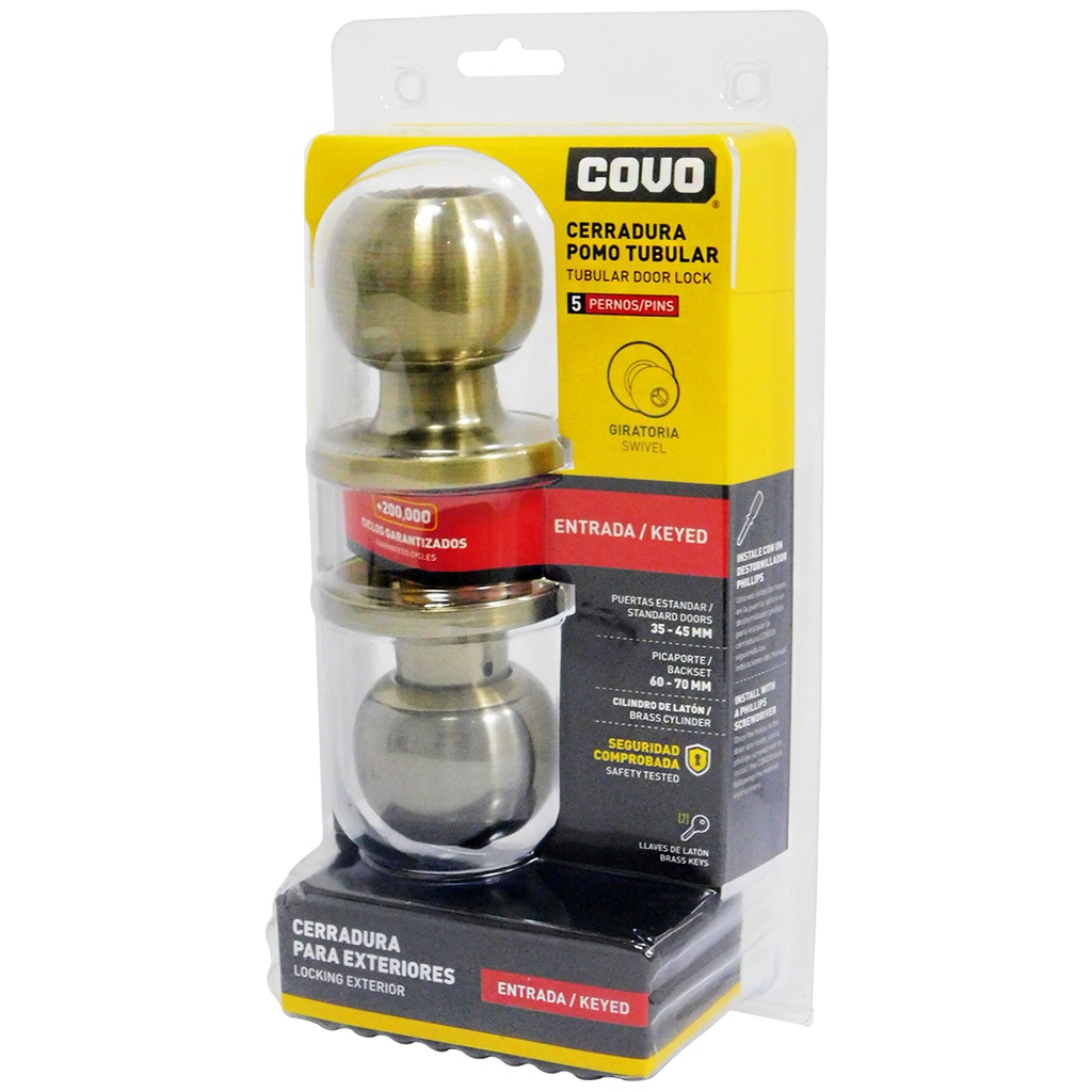 CERRADURA POMO TUBULAR PARA DORMITORIO COBRE ENVEJECIDO COVO