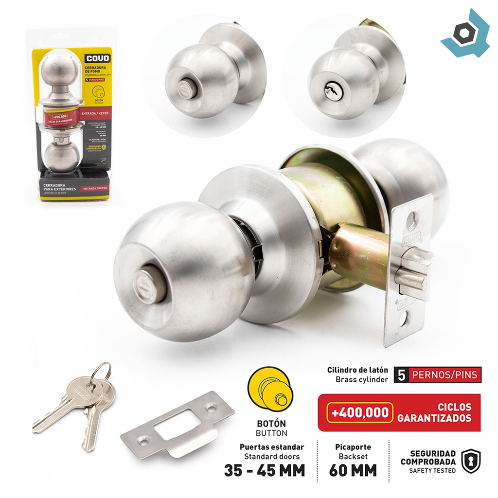 CERRADURA DE POMO PARA DORMITORIO CROMADO COVO