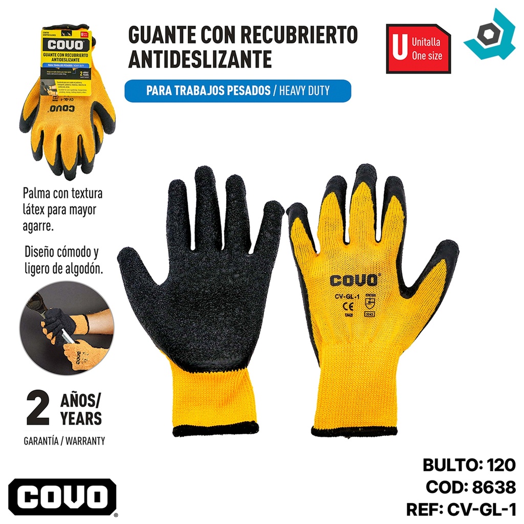 GUANTES DE SGURIDAD CON RECUBRIMIENTO ANTIDESLIZANTE COVO