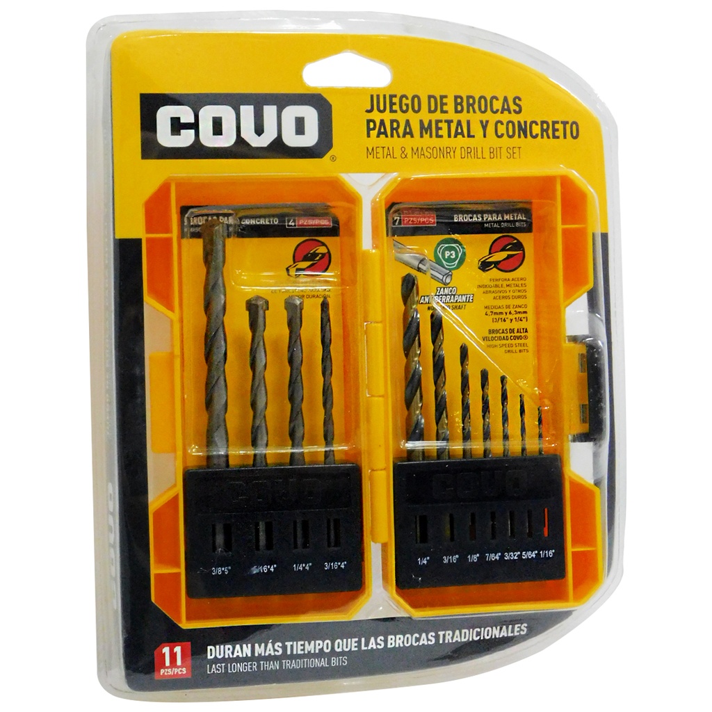 JUEGO DE MECHAS 11 PIEZAS PARA METAL Y CONCRETO COVO
