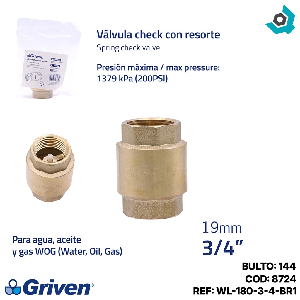 CHEQUE 3/4" DE BRONCE SIN CANAL GRIVEN