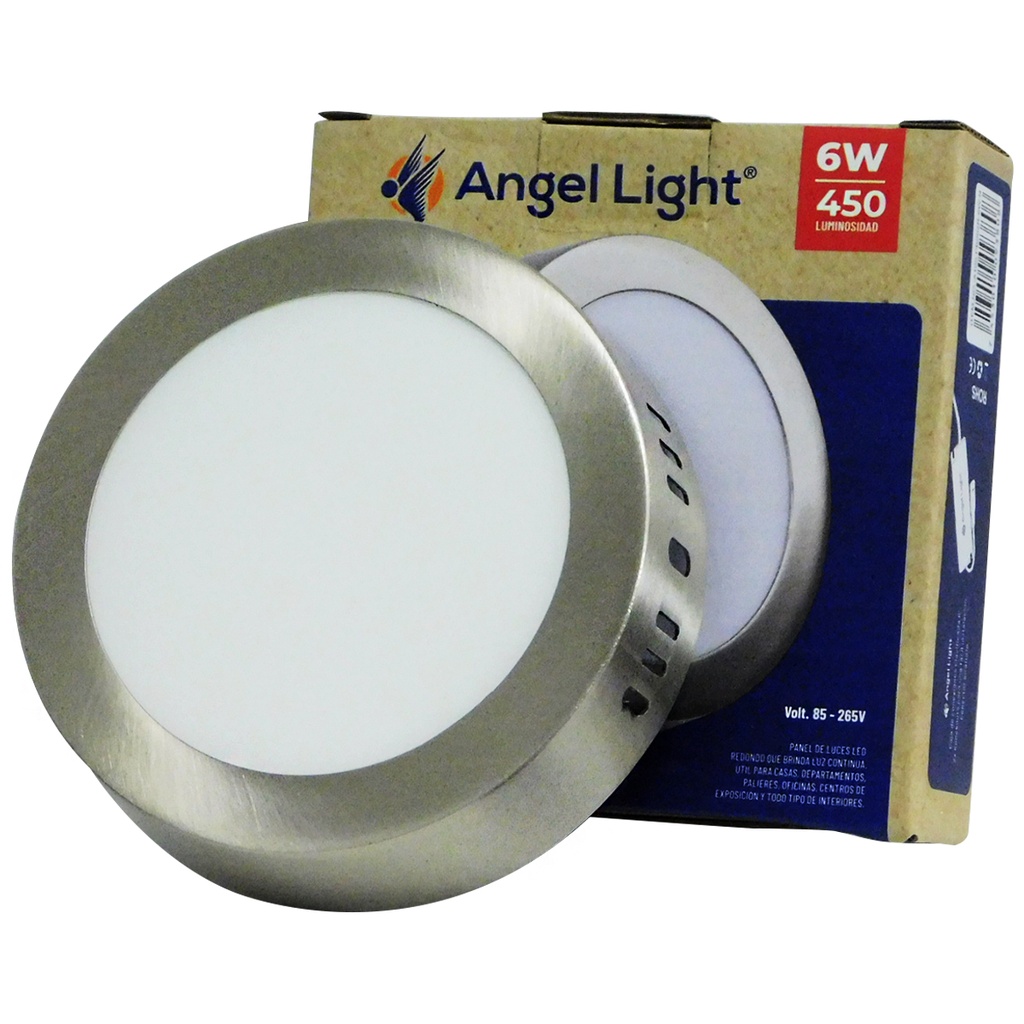 LAMPARA LED SUPERFICIAL REDONDA 6W NIQUELADA LUZ BLANCA ANGEL LIGHT