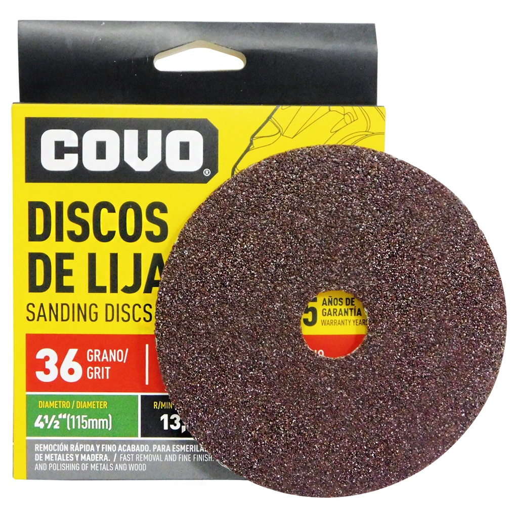 DISCO DE LIJA 4 1/2" X 7/8" GRANO 36 COVO