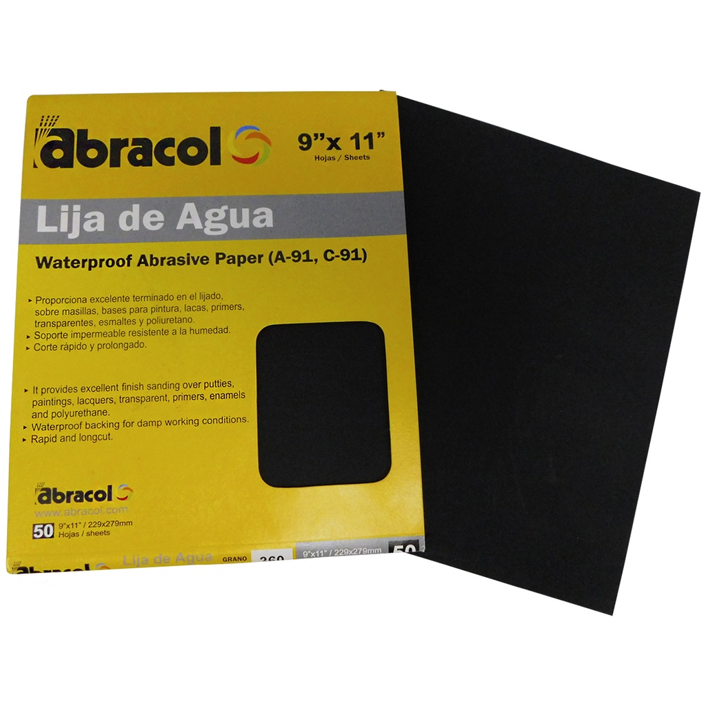LIJA DE AGUA DE 9" X 11" GRANO 360 ABRACOL
