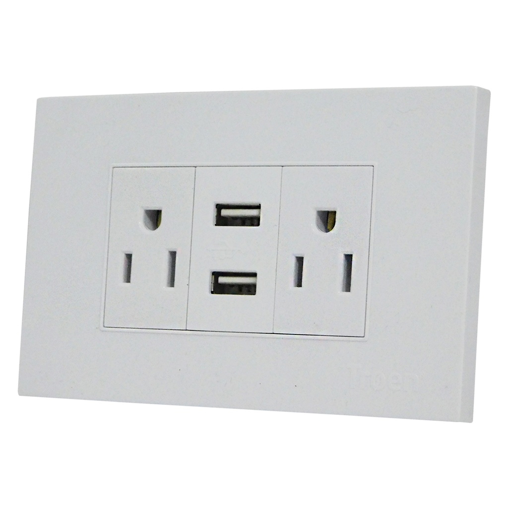 TOMACORRIENTE DOBLE BLANCO CON USB TROEN