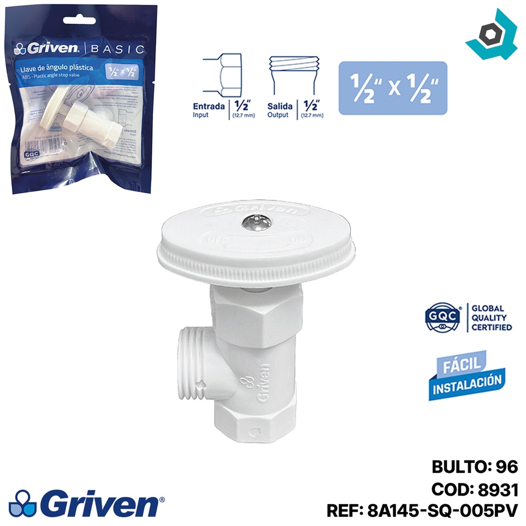 LLAVE DE ARRESTO 1/2" X 1/2" ABS GRIVEN