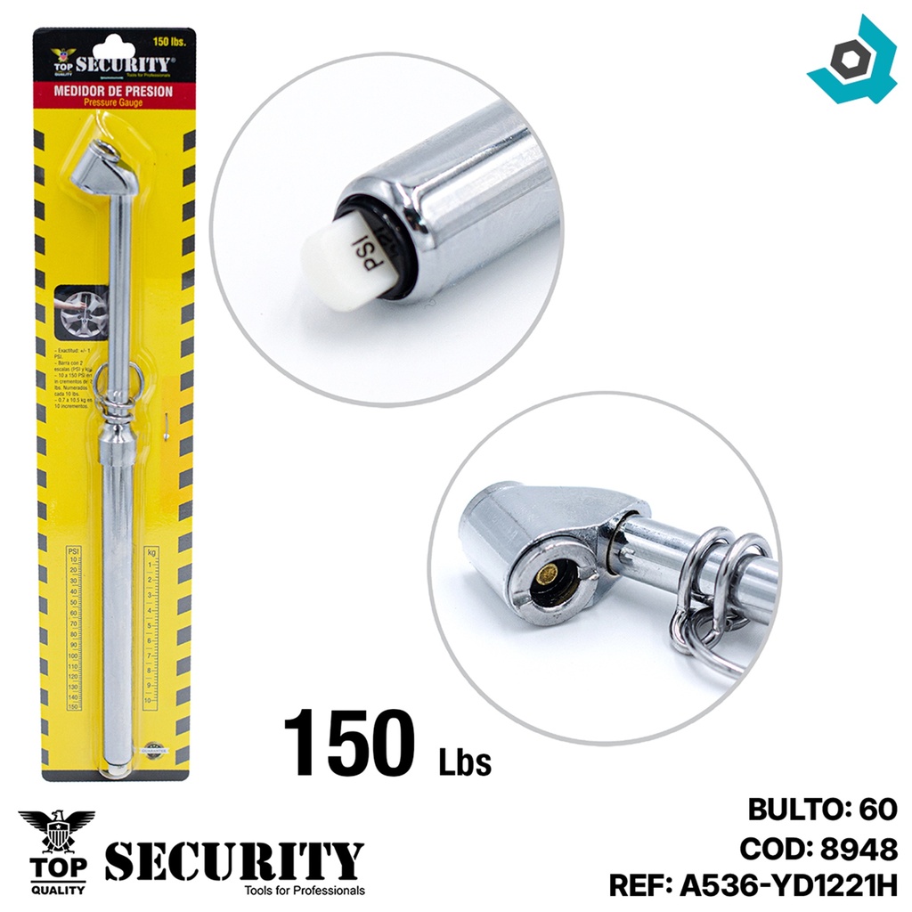 MEDIDOR DE PRESION PARA NEUMATICOS 150PSI SECURITY