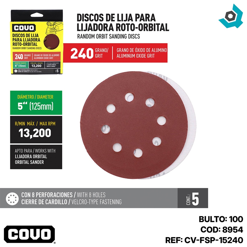 DISCO ABRASIVO 4 1/2" GRANO 240 PARA PULIR COVO