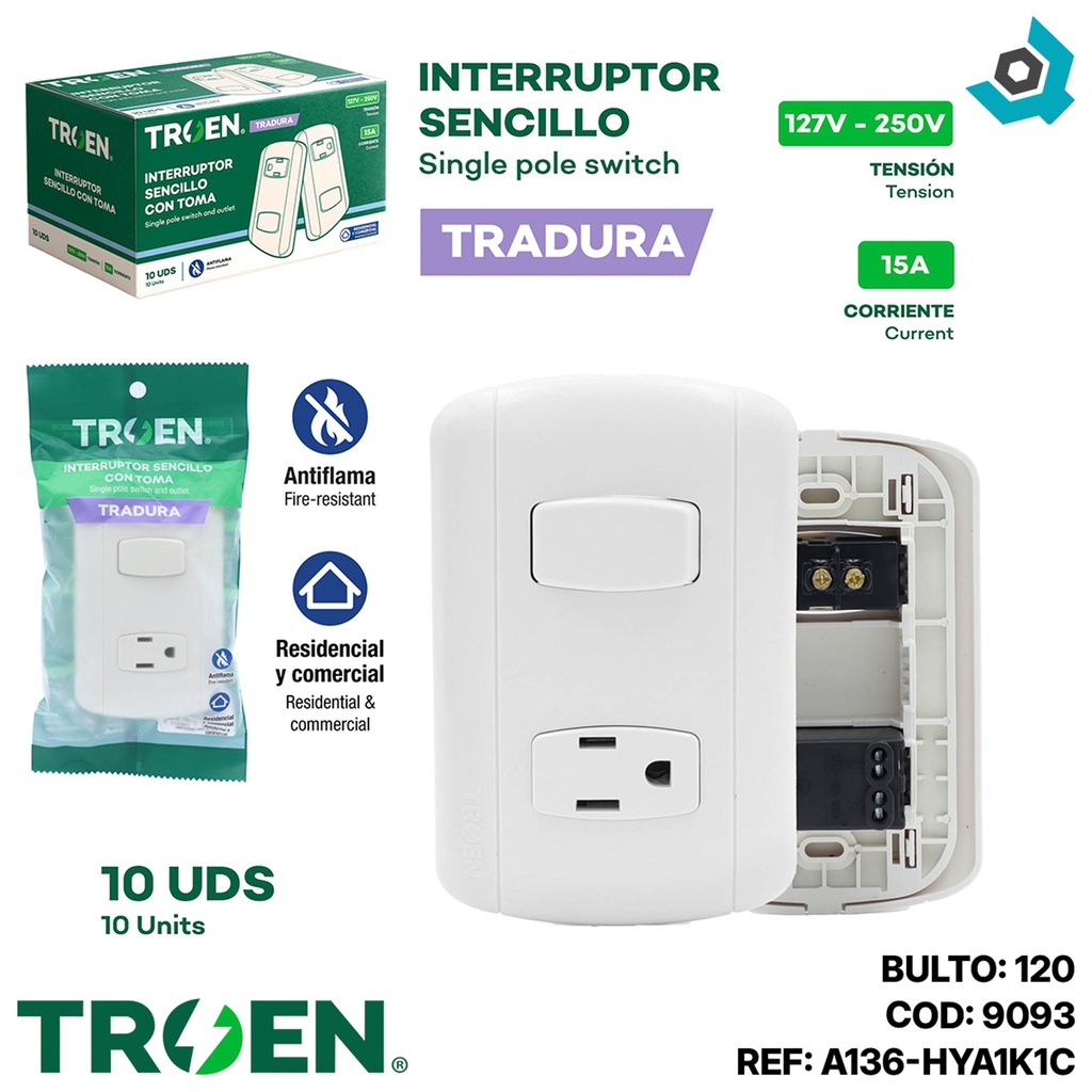 APAGADOR CON TOMA SENCILLO BEIGE TROEN