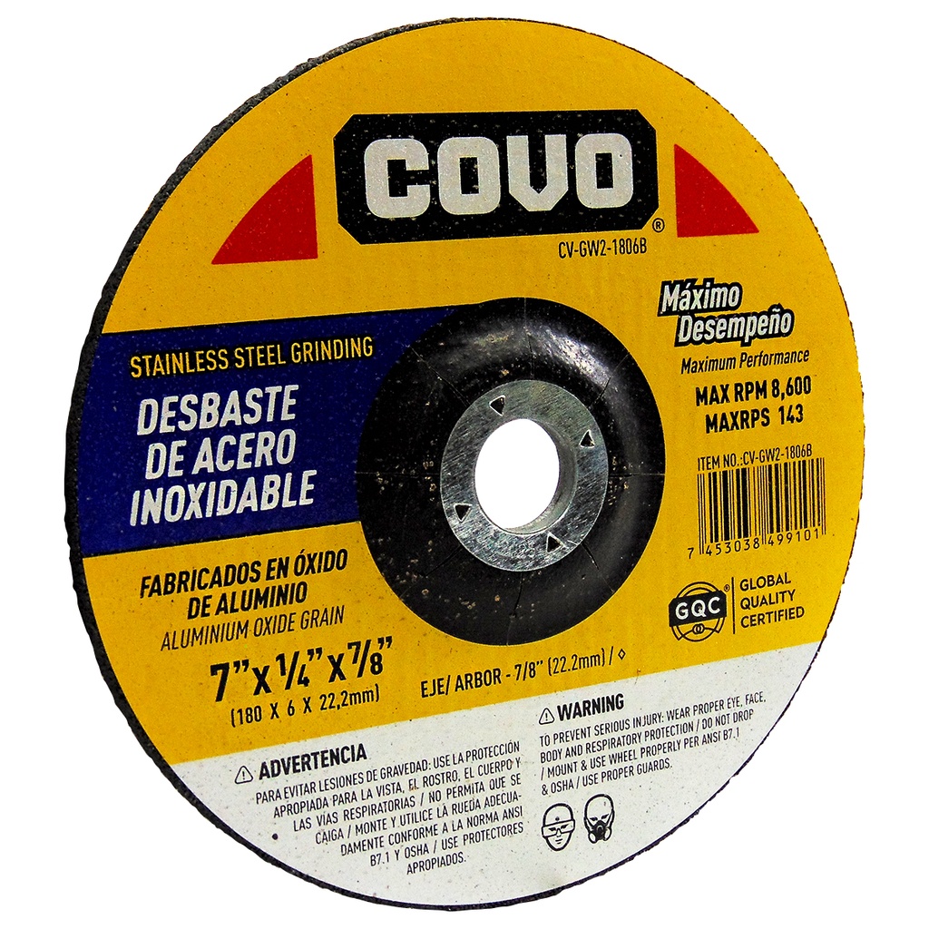 DISCO DE DESBASTE 7" DE ACERO INOXIDABLE COVO